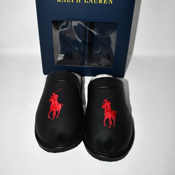 Polo Ralph Lauren Polo Irving Leather Logo Slippers in Black Size:10 #SML4726ARL main image 6